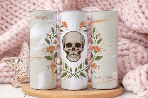 Floral Skull Tumbler Wrap Sublimation DesignSVG 