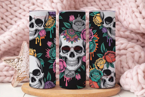 Floral Skull Tumbler Wrap Sublimation DesignSVG 