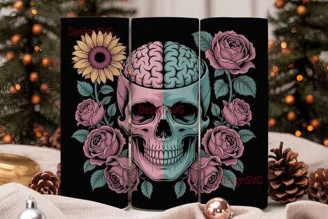 Floral Skull Tumbler Wrap Sublimation DesignSVG 
