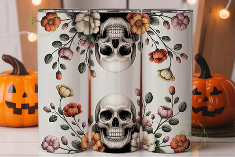 Floral Skull Tumbler Wrap Sublimation PixelChick 