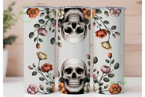 Floral Skull Tumbler Wrap Sublimation PixelChick 
