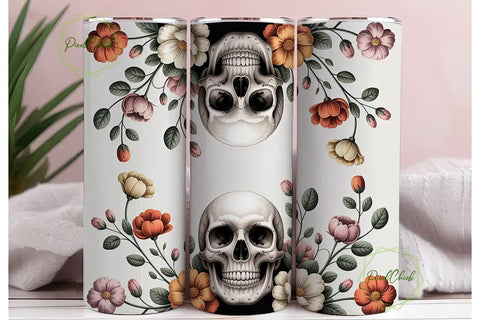 Floral Skull Tumbler Wrap Sublimation PixelChick 