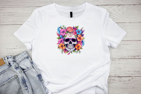 Floral Skull Watercolor Sublimation Bundle Sublimation Designangry 