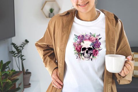 Floral Skull Watercolor Sublimation Bundle Sublimation Designangry 