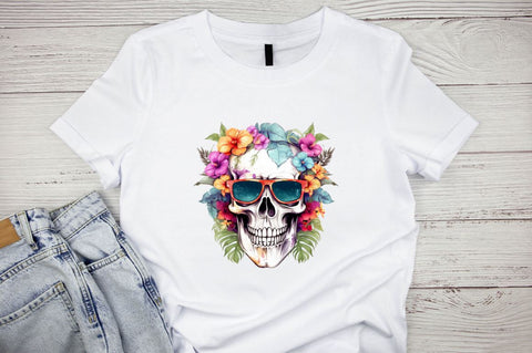 Floral Skull Watercolor Sublimation Bundle Sublimation Designangry 