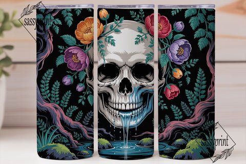 Floral Skull Waterfall 20oz Tumbler Wrap Sublimation sassyprint 