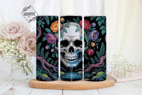 Floral Skull Waterfall 20oz Tumbler Wrap Sublimation sassyprint 