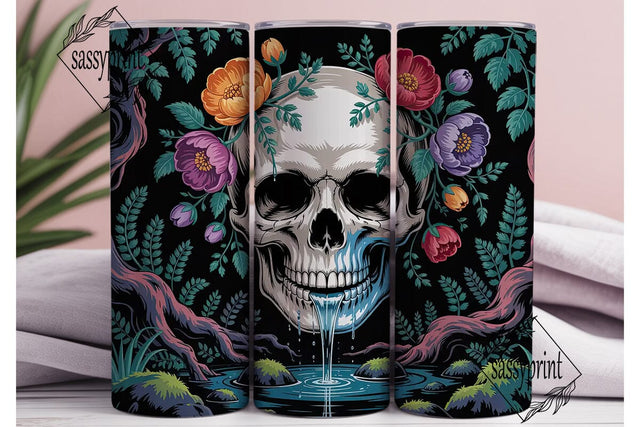 Floral Skull Waterfall 20oz Tumbler Wrap Sublimation sassyprint 