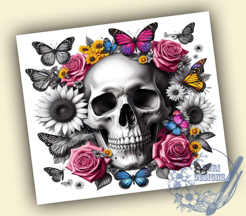 Floral Skulls 20oz Skinny Tumbler, Halloween Skulls Tumbler Png, Straight & Tapered Tumbler Wrap, Instant Digital Download Sublimation ToriDesigns 