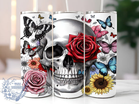 Floral Skulls 20oz Skinny Tumbler, Halloween Skulls Tumbler Png, Straight & Tapered Tumbler Wrap, Instant Digital Download Sublimation ToriDesigns 