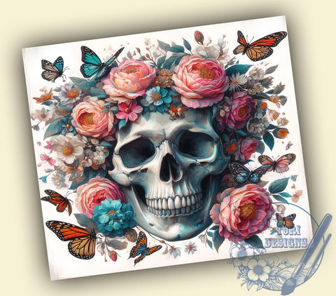Floral Skulls 20oz Skinny Tumbler, Halloween Skulls Tumbler Png, Straight & Tapered Tumbler Wrap, Instant Digital Download Sublimation ToriDesigns 