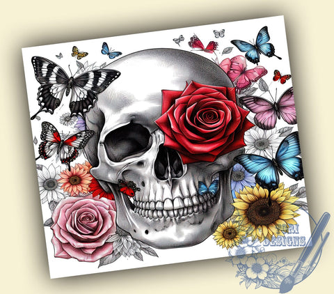 Floral Skulls 20oz Skinny Tumbler, Halloween Skulls Tumbler Png, Straight & Tapered Tumbler Wrap, Instant Digital Download Sublimation ToriDesigns 