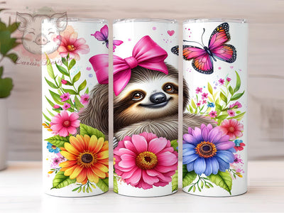 Floral Sloth 20oz Tumbler Png, Straight & Tapered Tumbler Png, Summer Flowers Baby Sloth Tumbler Png, Digital Download PNG Sublimation Lara' s Designs 