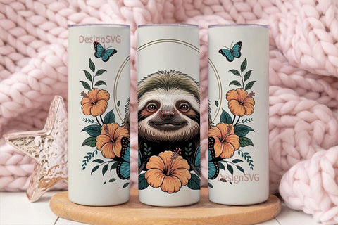 Floral Sloth 20oz Tumbler Wrap Sublimation DesignSVG 