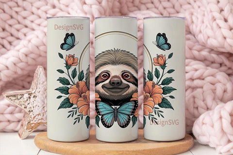 Floral Sloth 20oz Tumbler Wrap Sublimation DesignSVG 