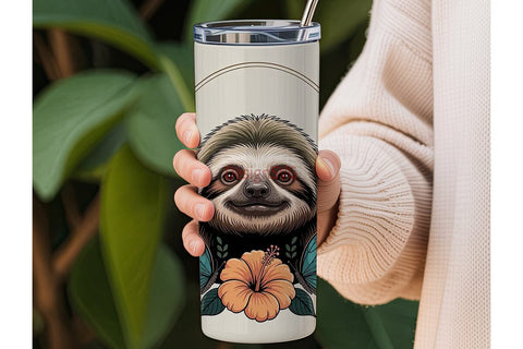 Floral Sloth 20oz Tumbler Wrap Sublimation DesignSVG 