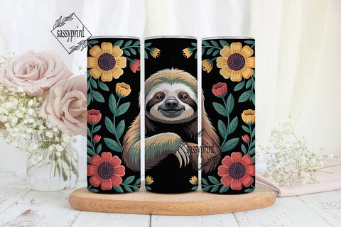 Floral Sloth 20oz Tumbler Wrap Sublimation sassyprint 