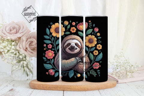 Floral Sloth 20oz Tumbler Wrap Sublimation sassyprint 