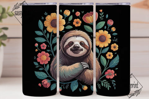 Floral Sloth 20oz Tumbler Wrap Sublimation sassyprint 