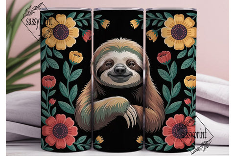 Floral Sloth 20oz Tumbler Wrap Sublimation sassyprint 