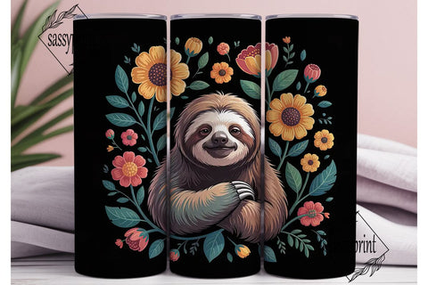 Floral Sloth 20oz Tumbler Wrap Sublimation sassyprint 