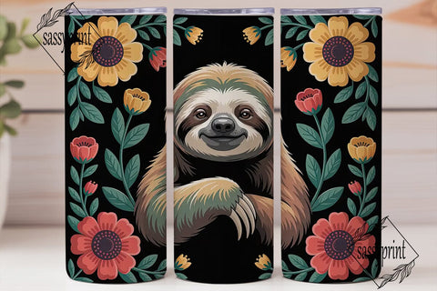 Floral Sloth 20oz Tumbler Wrap Sublimation sassyprint 