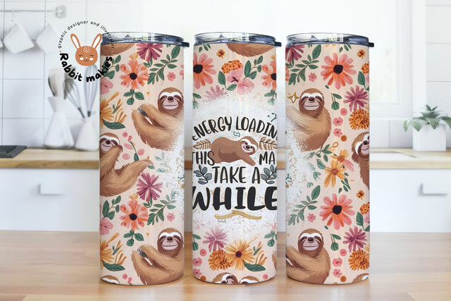 Floral Sloth Tumbler Wrap 20oz, Skinny Straight, Sloth Sublimation, Sublimation Design, Instant Digital Download, PNG Sublimation Rabbitmakies 
