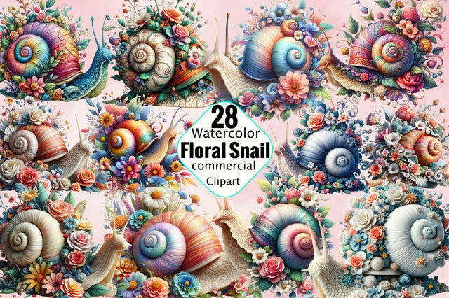 Floral Snail Sublimation Clipart Bundle Sublimation SVGArt 