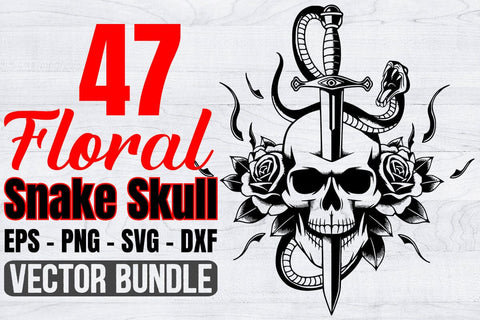 Floral Snake Skull Svg Bundle, Skull Clipart Silhouette SVG Creativeart88 