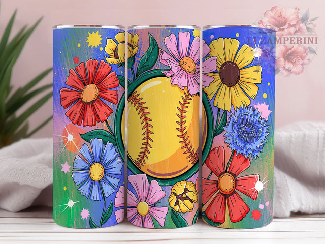 Floral Softball Tumbler Wrap Design, Floral Sports Tumbler, 20oz Tumbler Wrap, Sublimation Tumbler Design, Girly Softball Gift, Custom Flower Tumbler, DIY Softball Wrap Sublimation Li Zamperini 