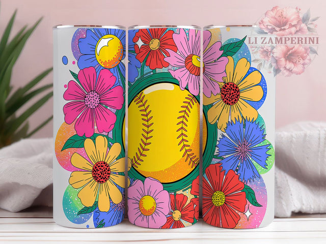 Floral Softball Tumbler Wrap Design, Floral Sports Tumbler, 20oz Tumbler Wrap, Sublimation Tumbler Design, Girly Softball Gift, Custom Flower Tumbler, DIY Softball Wrap Sublimation Li Zamperini 