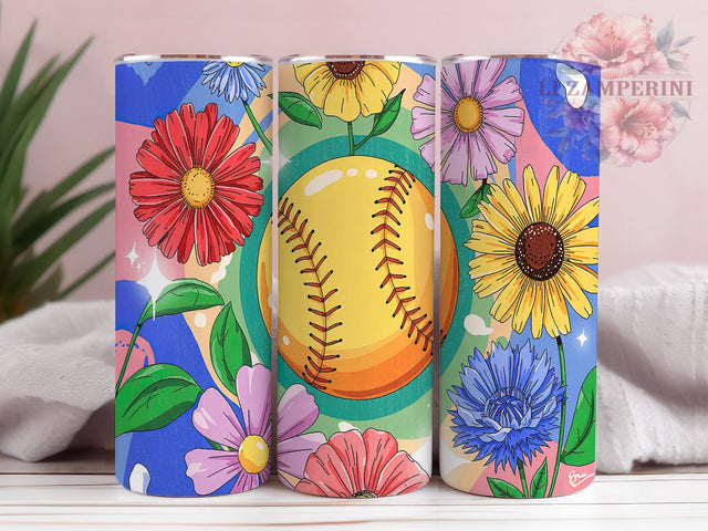 Floral Softball Tumbler Wrap Design, Floral Sports Tumbler, 20oz Tumbler Wrap, Sublimation Tumbler Design, Girly Softball Gift, Custom Flower Tumbler, DIY Softball Wrap Sublimation Li Zamperini 