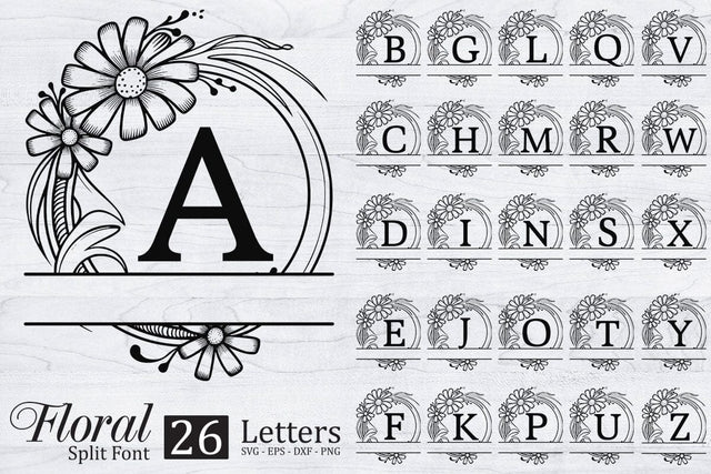 Floral Split Alphabet Letter Svg, Alphabet Name Svg SVG Creativeart88 