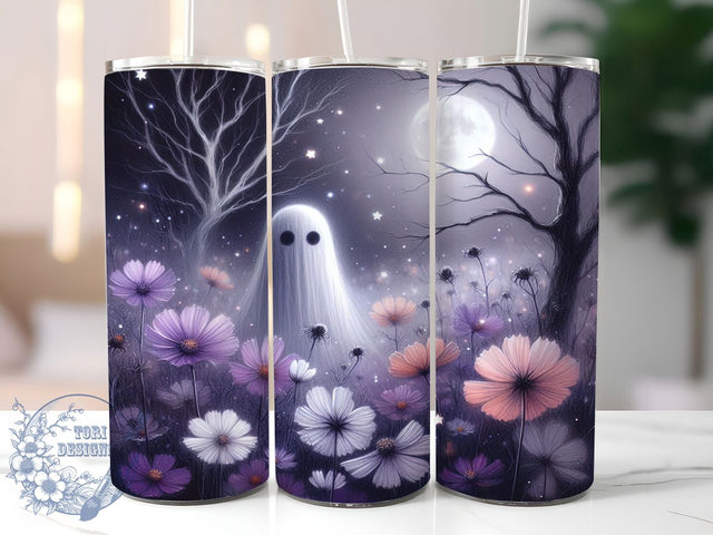 Floral Spooky Gothic Halloween Ghost Tumbler, Halloween Flowers Wrap, Spooky Floral Cup, Kawaii Ghost Design, 20Oz Sublimation Wrap, Gothic Floral Drinkware, Autumn Ghost Tumbler Sublimation ToriDesigns 