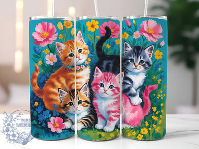 Floral Spring Cats Tumbler Wrap, Floral Spring, Cute Design, Nature Style, Playful Art, Tumbler Wrap, Sublimation Design Sublimation ToriDesigns 