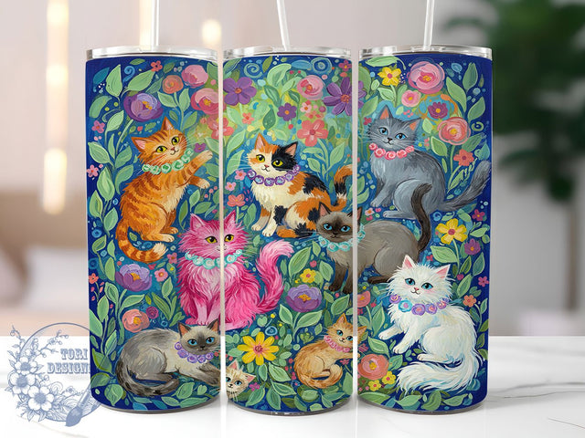 Floral Spring Cats Tumbler Wrap, Floral Spring, Cute Design, Nature Style, Playful Art, Tumbler Wrap, Sublimation Design Sublimation ToriDesigns 