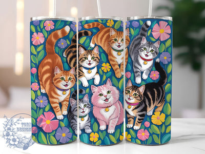 Floral Spring Cats Tumbler Wrap, Floral Spring, Cute Design, Nature Style, Playful Art, Tumbler Wrap, Sublimation Design Sublimation ToriDesigns 