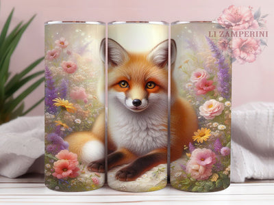 Floral Spring Fox Tumbler, Spring Flowers Tumbler, Cute 20oz Wrap, Sublimation Design, Stylish Gift Idea, Fun Fox Wrap, Nature Inspired Tumbler Sublimation Li Zamperini 