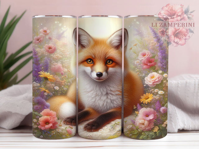 Floral Spring Fox Tumbler, Spring Flowers Tumbler, Cute 20oz Wrap, Sublimation Design, Stylish Gift Idea, Fun Fox Wrap, Nature Inspired Tumbler Sublimation Li Zamperini 