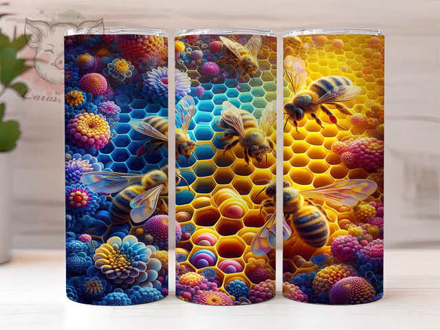 Floral Spring Honeycomb Bee Tumbler, Floral Bee Tumbler, Honeycomb Pattern Wrap, Cute Bee Wrap, Spring Floral Wrap, Sublimation Design, Trendy Gift Idea Sublimation Lara' s Designs 