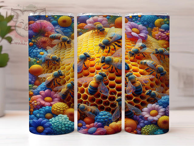 Floral Spring Honeycomb Bee Tumbler, Floral Bee Tumbler, Honeycomb Pattern Wrap, Cute Bee Wrap, Spring Floral Wrap, Sublimation Design, Trendy Gift Idea Sublimation Lara' s Designs 