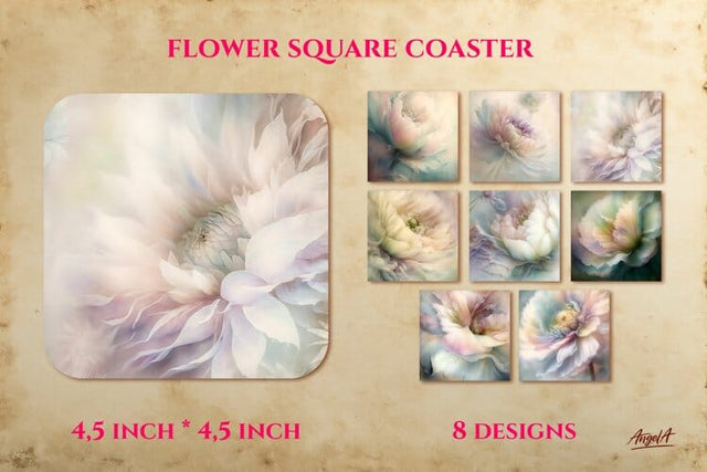 Floral Square Coaster sublimations designs. Flower png Sublimation Angelina Semenova 