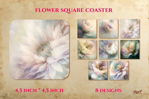 Floral Square Coaster sublimations designs. Flower png Sublimation Angelina Semenova 