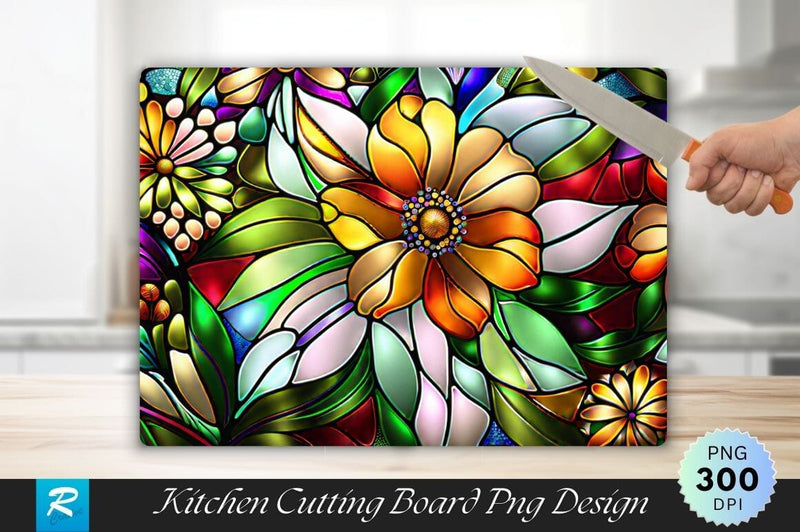 Floral Stained Glass Background Cutting Board Sublimation Regulrcrative 