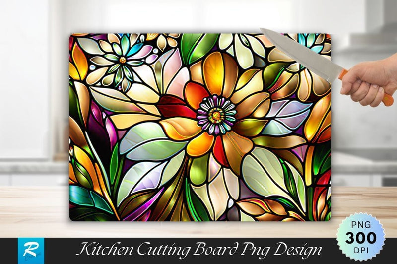 Floral Stained Glass Background Cutting Board Sublimation Regulrcrative 