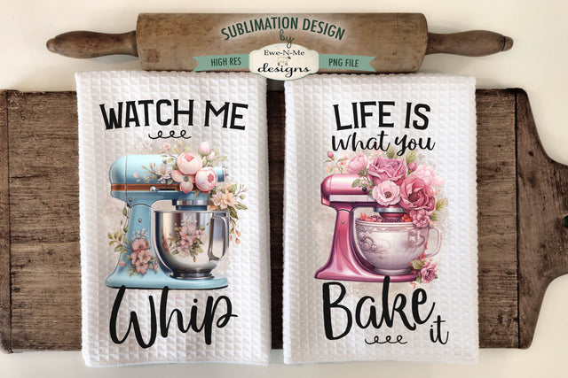 Floral Stand Mixer Kitchen Towel Sublimation Designs - Printable PNG Files Sublimation Ewe-N-Me Designs 