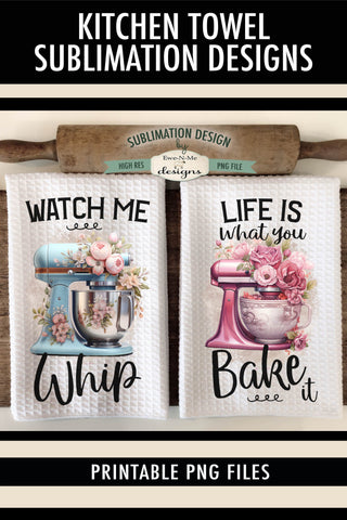 Floral Stand Mixer Kitchen Towel Sublimation Designs - Printable PNG Files Sublimation Ewe-N-Me Designs 