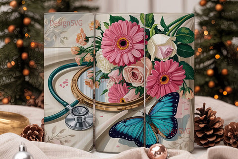 Floral Stethoscope 20oz Tumbler Wrap Sublimation DesignSVG 