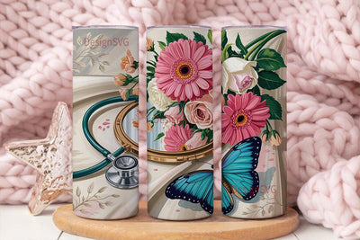 Floral Stethoscope 20oz Tumbler Wrap Sublimation DesignSVG 