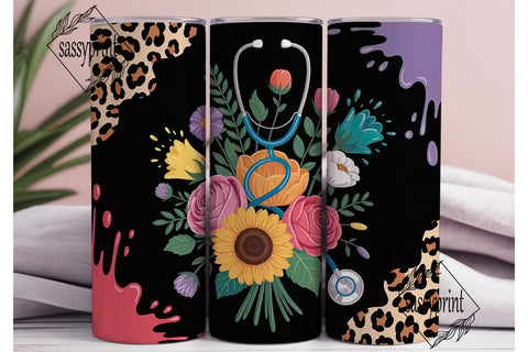 Floral Stethoscope 20oz Tumbler Wrap Sublimation sassyprint 